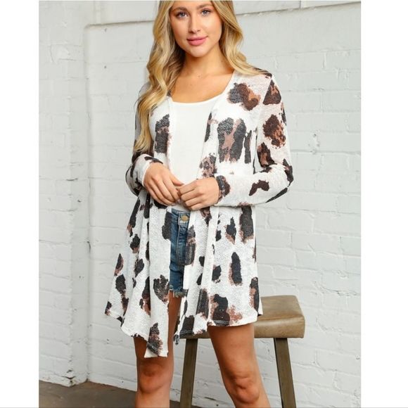 Lovely Rosetta Sweaters - Ivory Animal Print Cardigan